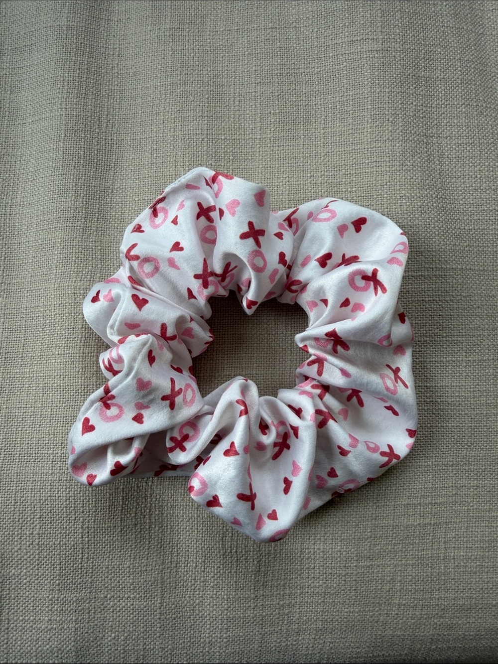 White and Pink Heart & XO Scrunchie